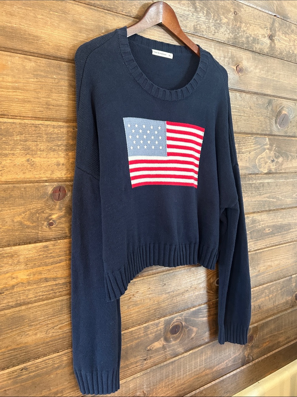 moon & madison Navy Crewneck Sweater with Flag Intarsia - Picture 4 of 5